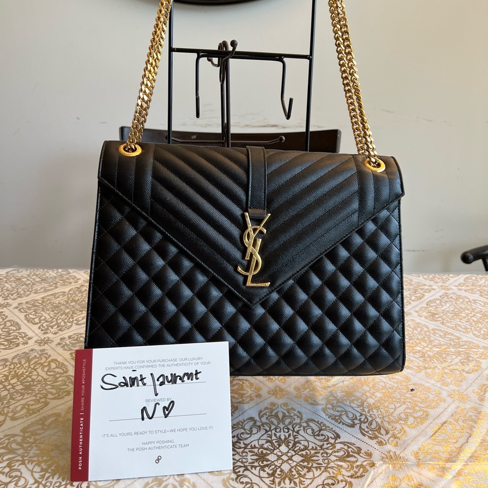 ENVELOPE LARGE BAG IN MIX MATELASSÉ GRAIN DE POUDRE EMBOSSED LEATHER - Picture 3 of 12